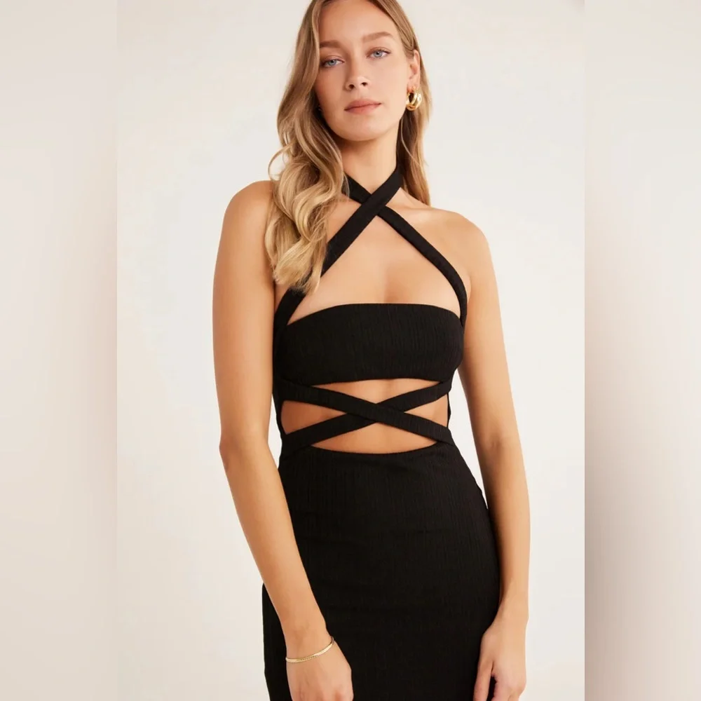 RUMER | NWT Sorrento Halter Cut Out‎ Maxi Dress In Black summer wedding party